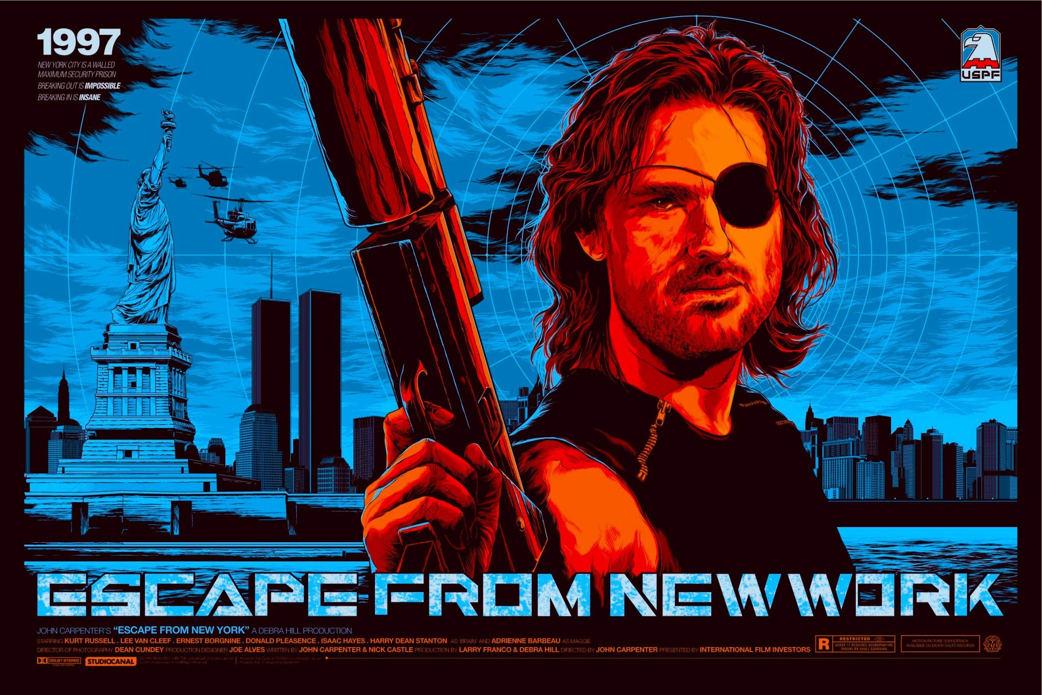 The box art for the 90s classic film: Escape From New York with title changed from New York to New Work